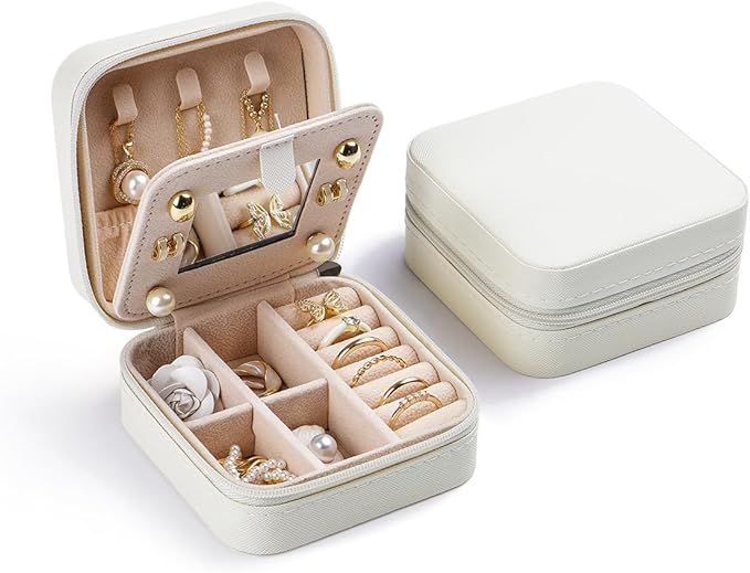 CASEGRACE Travel Jewelry Case, Small Jewelry Box with Mirror Design Portable Jewelry Travel Organ... | Amazon (US)