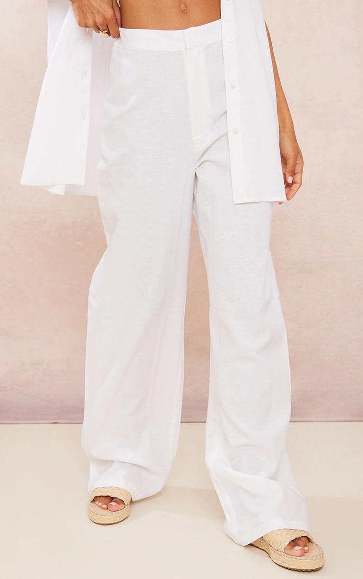 Tall White Linen Look High Waisted Tailored Pants | PrettyLittleThing US