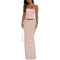Goafuliy 2 Piece Skirt Sets for Women Summer, Floral Sleeveless Tube Top Bodycon Maxi Skirts Y2k ... | Amazon (US)