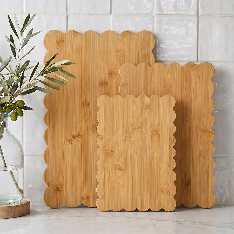 3 Pcs Scalloped Cutting Board Wood Set, Bamboo Decorative Cutting Boards for Kitchen Cottage Core... | Amazon (US)
