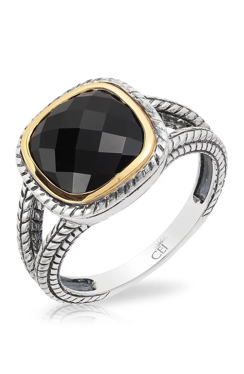 Sterling Silver & 18K Yellow Gold Cushion Cut Onyx Ring - Size 7 | Nordstrom Rack