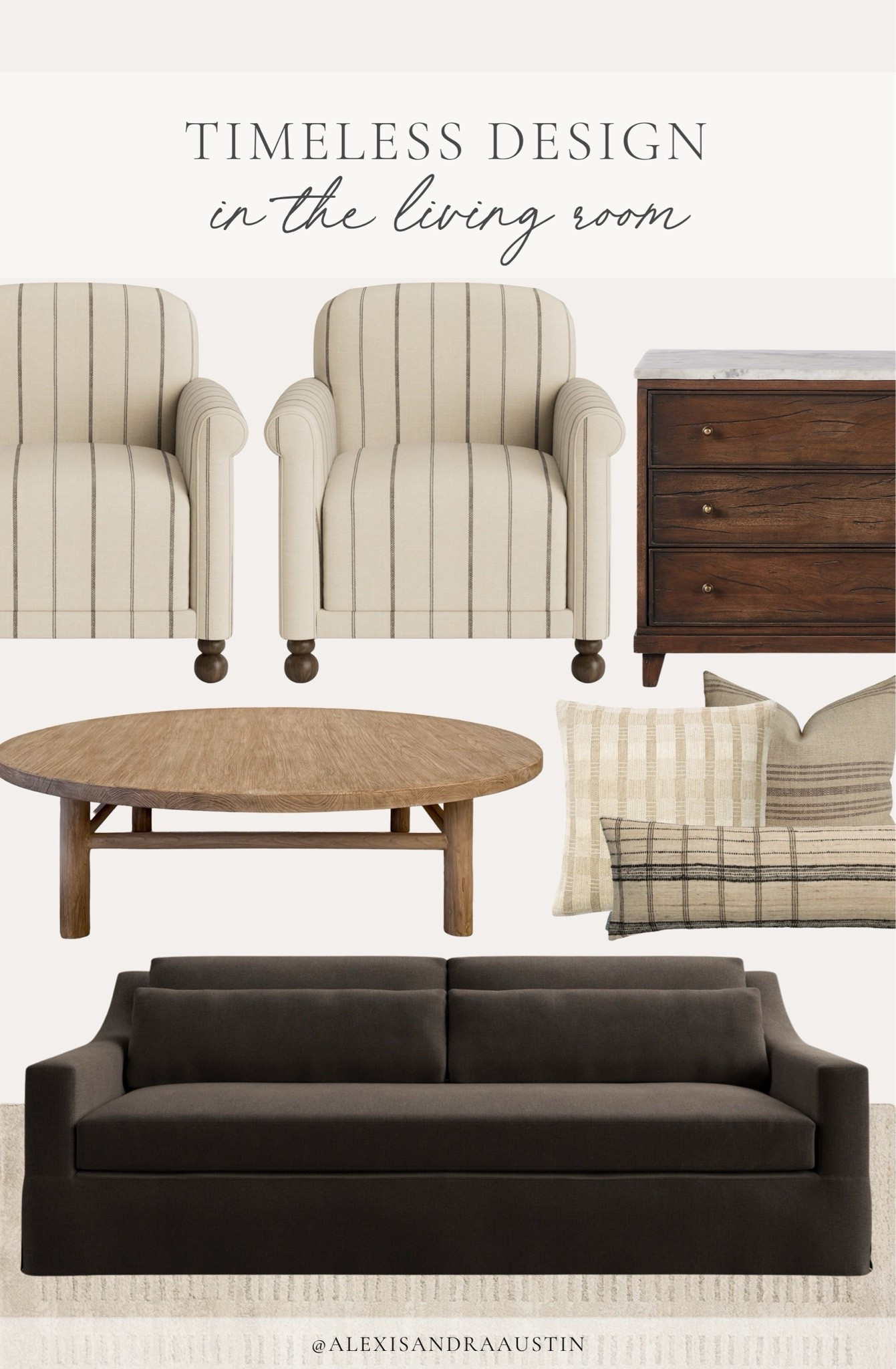 Timeless design style in the living room! Loving these neutral and classic toned vibes mixed with timeless furniture pieces.

Home finds, neutral home inspo, neutral wood tones, furniture favorites, living room refresh, summer refresh, nightstand details, cozy throw pillow, linen accent chair, round coffee table, neutral sofa, vintage style area rug, Wayfair, Pottery Barn style, West Elm, Home and Kids Co, shop the look!

#LTKSeasonal #LTKHome