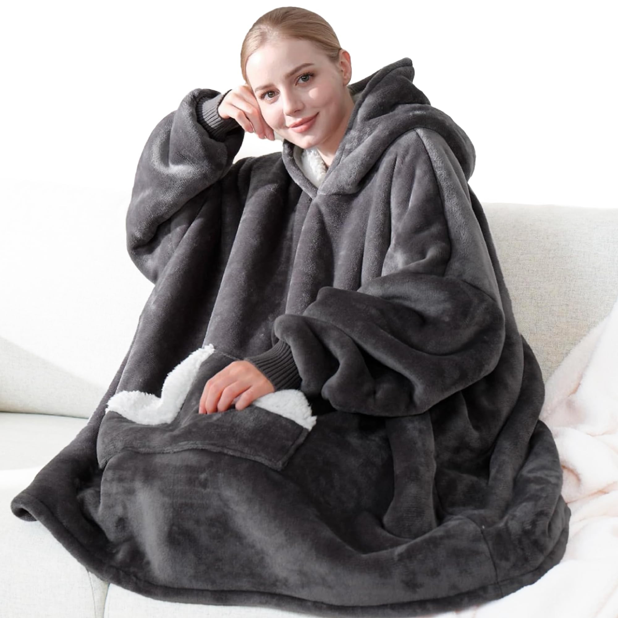 Touchat Wearable Blanket Hoodie, Oversized Sherpa Fleece Sweatshirt Blanket with Giant Hood Pocke... | Amazon (US)