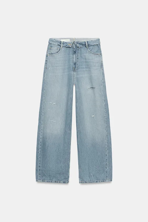 MID-RISE - FULL LENGTHMid-rise jeans with belt loops and a folded waistband. Five pockets. Washed... | Zara US
