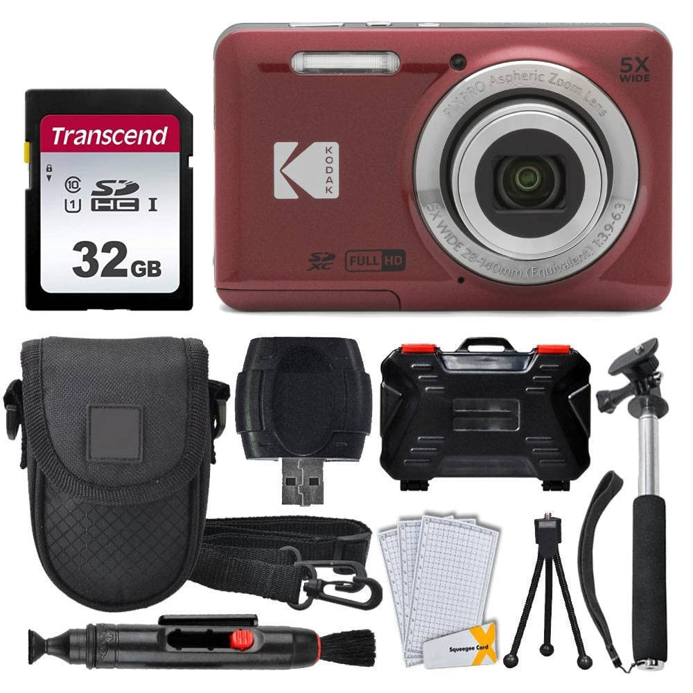 Kodak PIXPRO FZ55 Digital Camera (Red) + 32GB Memory Card + Point and Shoot Camera Case + Extenda... | Amazon (US)