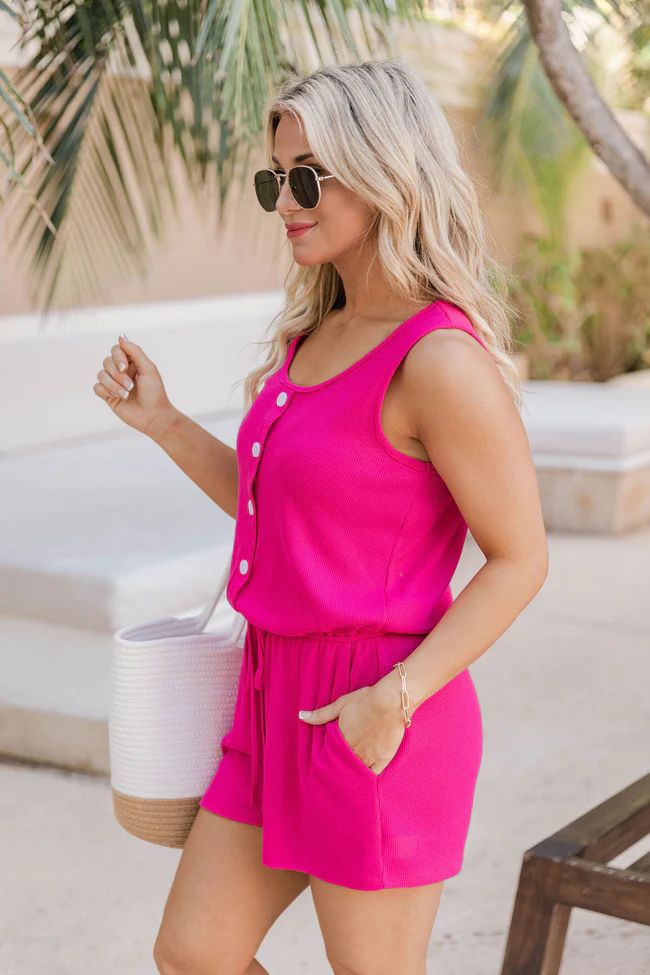 Twice A Week Hot Pink Button Waffle Knit Romper | Pink Lily