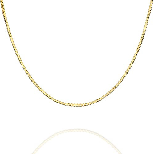 PAVOI Italian Solid 925 Sterling Silver, 22K Gold Plated, 0.6mm Italian Diamond-Cut Square Box Chain Necklace for Men and Women, MADE IN ITALY (20, Yellow Gold) | Amazon (US)