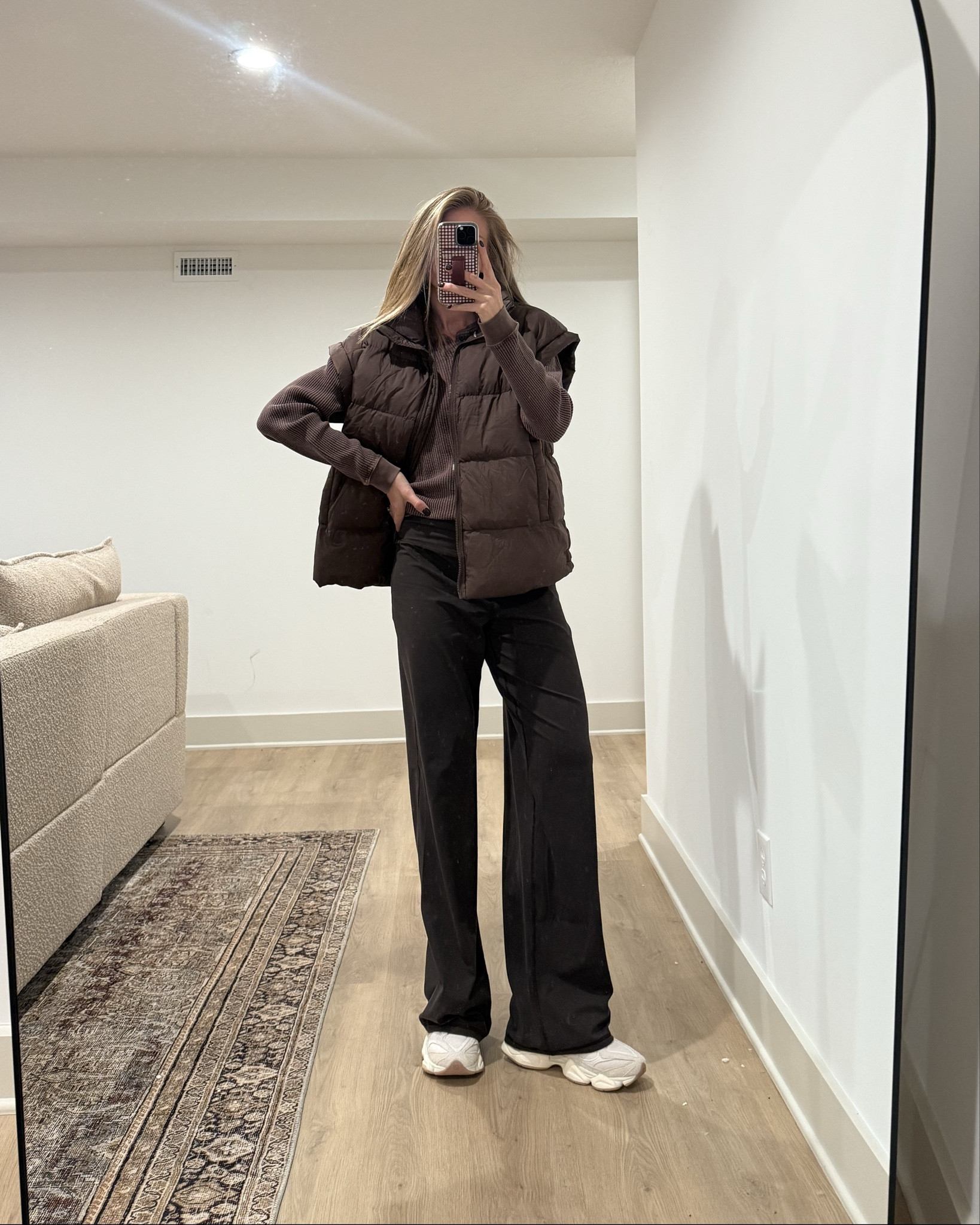 Running errands outfit today that is bump friendly and tall girl friendly. Tall sizes in the wide leg lounge pants. So comfy and i usually wear a small tall (athelta tends to run bigger) but sized up to a medium tall for my bump

Medium in Henley for an oversized fit but it already runs oversized if I were to wear a small

Medium in puffer vest for length but runs oversizedd

#LTKTall #LTKActive #LTKSeasonal