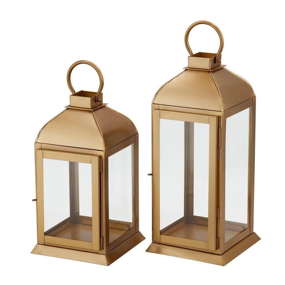 Classic Gold Metal Lantern Candle Holder - Hanging or Tabletop (Set of 2) | The Home Depot