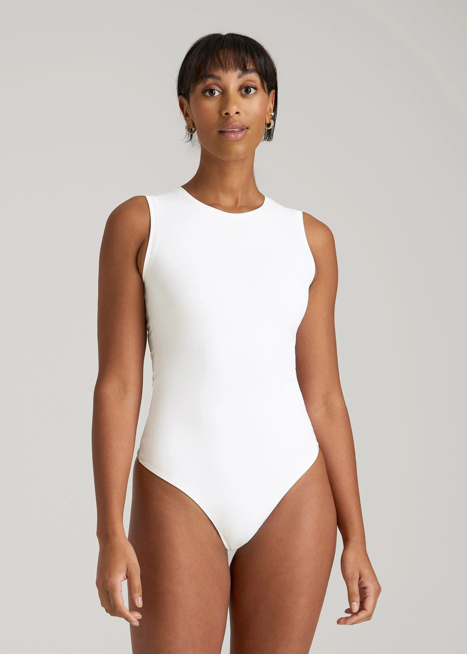 Sleeveless Crewneck Bodysuit for Tall Women in Bright White | American Tall