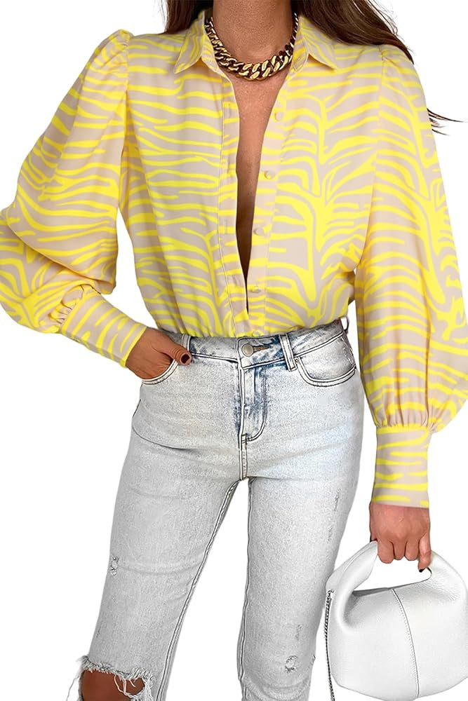 EVALESS Womens Tops Button Down Shirts Print Long Sleeve Blouses for Women Fashion 2024 | Amazon (US)