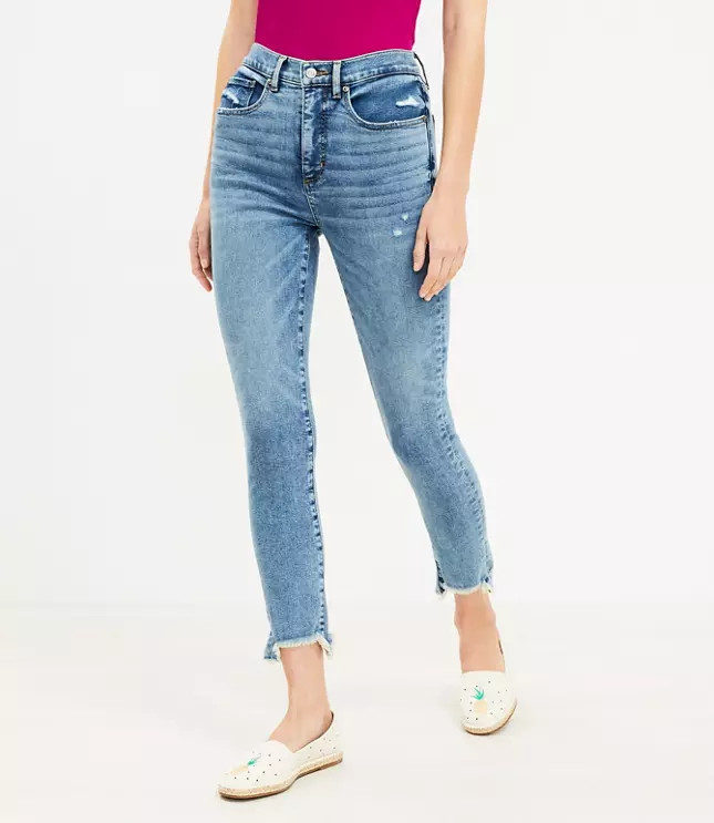 Petite Curvy Mid Rise Skinny Jeans in Mid Indigo Wash | LOFT