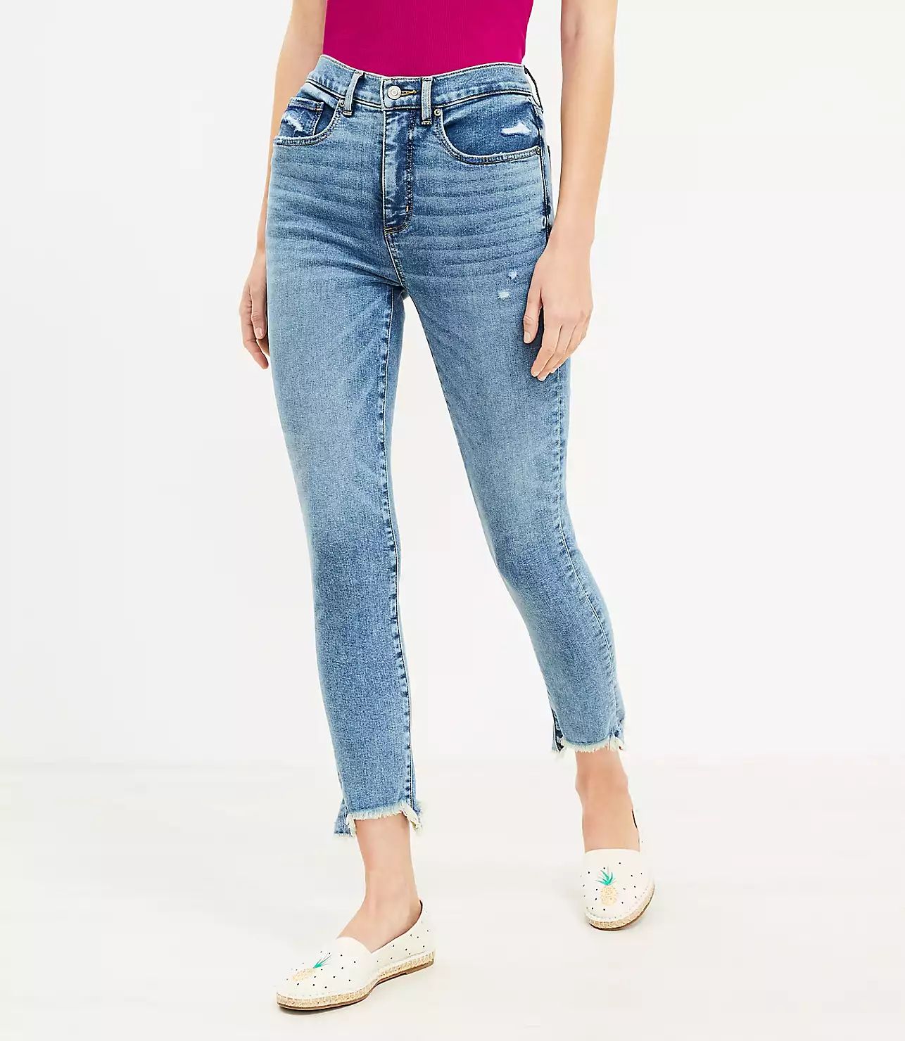 Petite Curvy Mid Rise Skinny Jeans in Mid Indigo Wash | LOFT