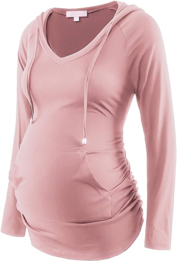 Maternity Hoodie Long Sleeves Shirt Casual Vneck Top Pregnancy Sweatshirt Tunics | Amazon (US)