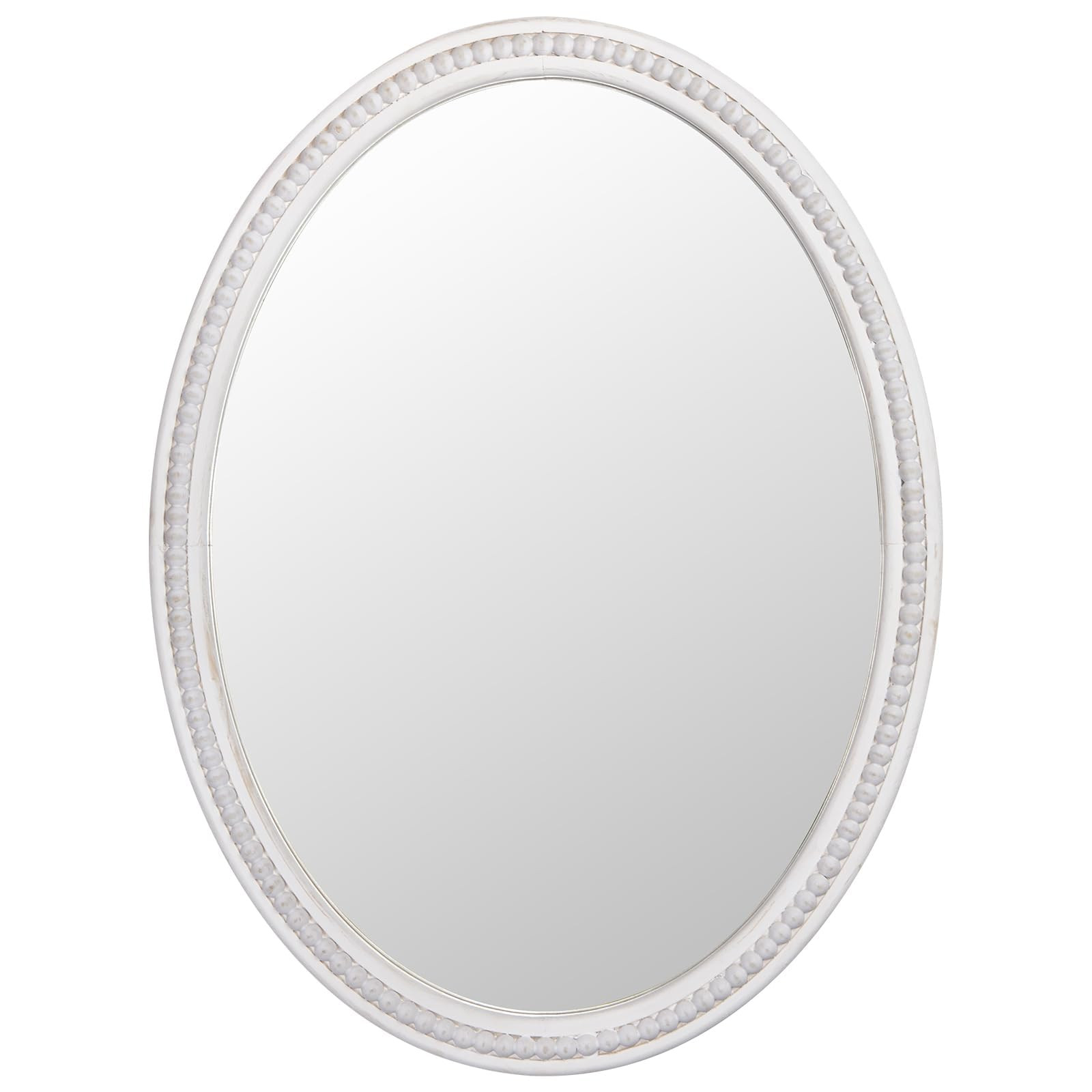 24" x 32" Wall Mount Wood Beaded Frame Oval Mirror, White Real Glass Modern Farmhouse Decorative ... | Amazon (US)