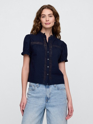 Relaxed Lace Puff Sleeve Top | Gap Factory