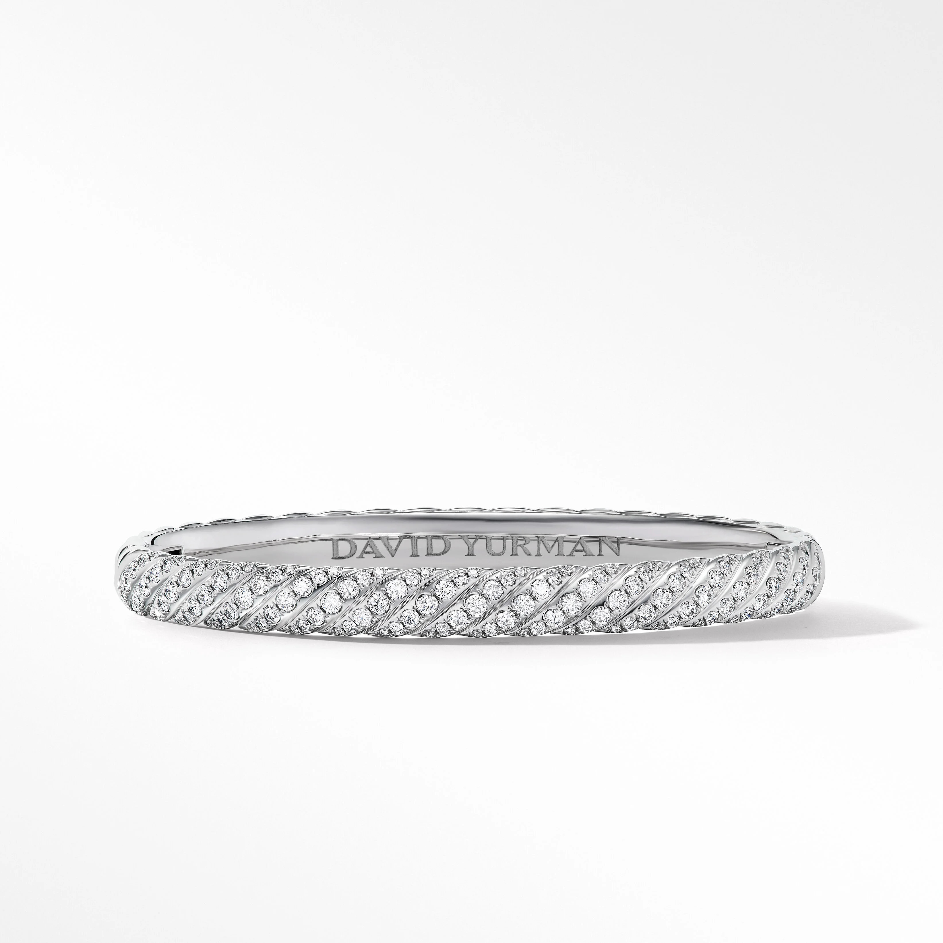 Sculpted Cable Bangle Bracelet in 18K White Gold with Diamonds | David Yurman