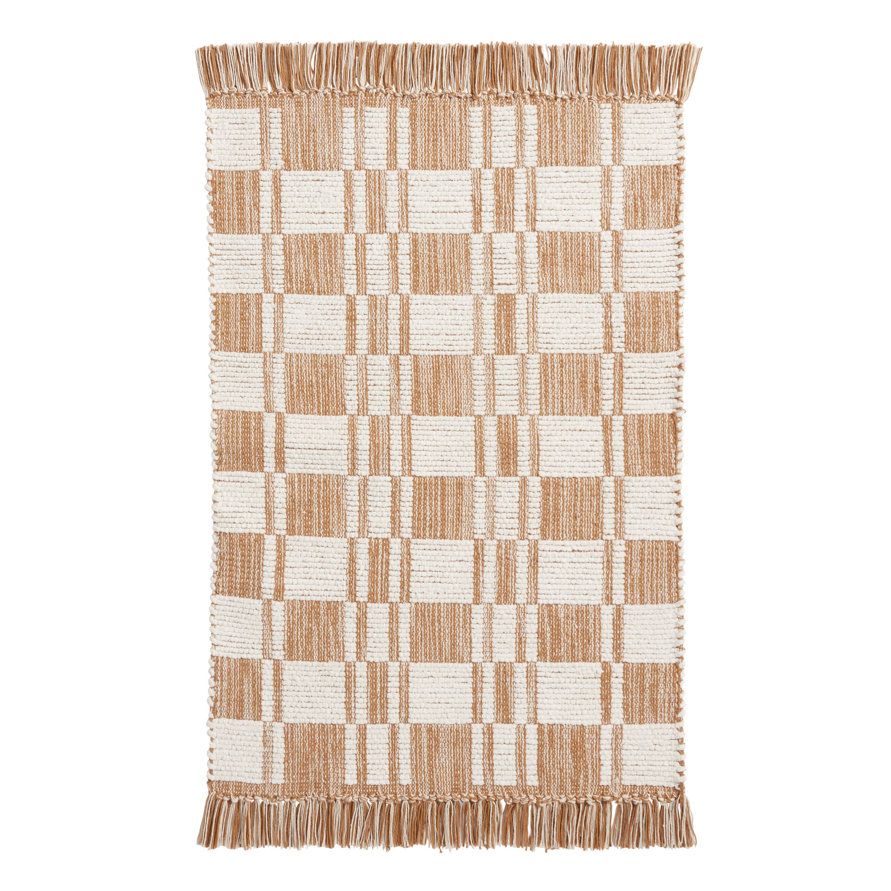 Checkerboard Stripe Woven Cotton Area Rug | World Market