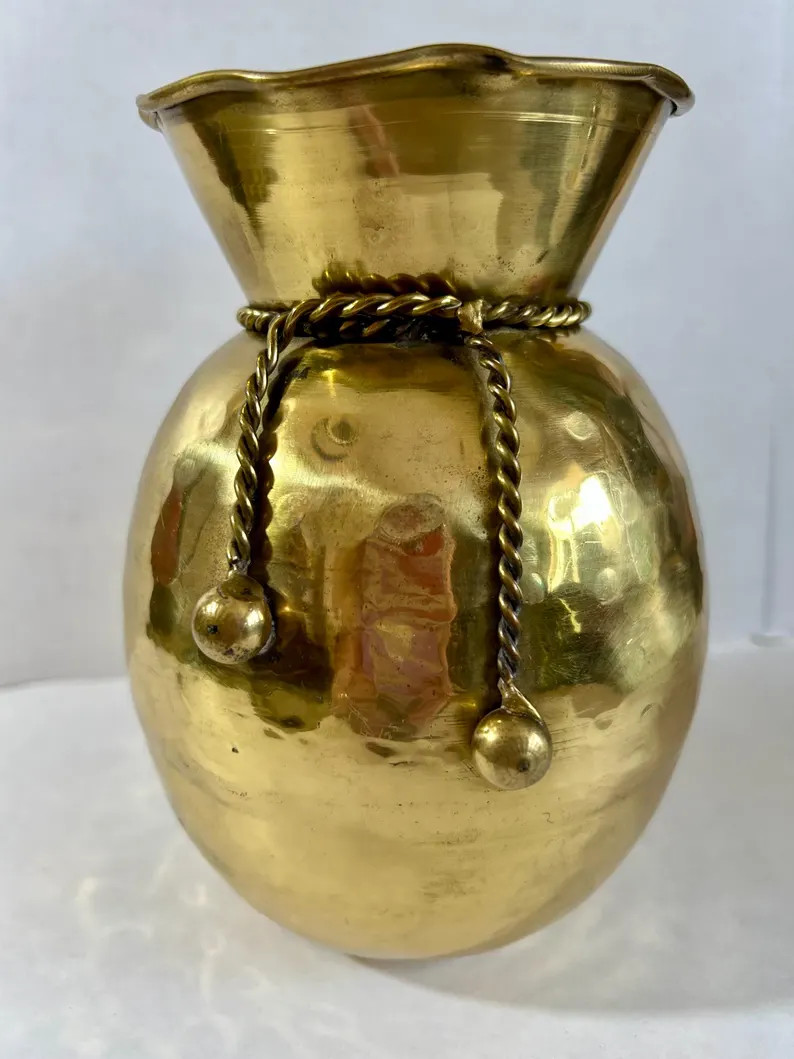 Vintage Hammered Brass Vase With Rope Detail - Etsy | Etsy (Global)