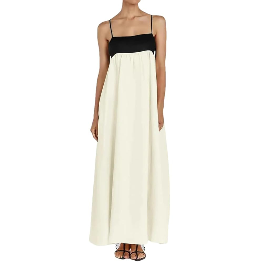 Women's Dress Patchwork Spaghetti Strap Dresses Casual Open Back Loose Dresses Streetwear | Amazon (US)