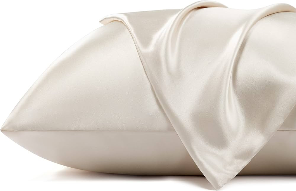 Bedsure Satin Pillowcase for Hair and Skin - Beige Zipper Pillow Cases Standard Size Set of 2, Si... | Amazon (US)