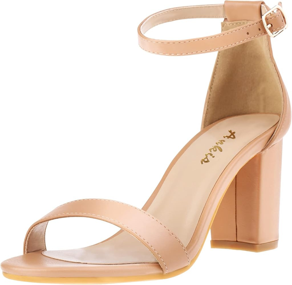 Ankis Nude Black Silver Gold Heels for Women Open Toe Ankle Strap Chunky Heel Pump Sandals Party ... | Amazon (US)