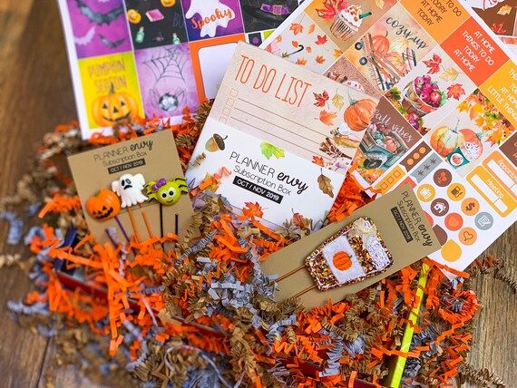 OCT/NOV 2019 Planner Envy Subscription Box. Pumpkin Spice latte. Halloween stickers paperclips. N... | Etsy (US)