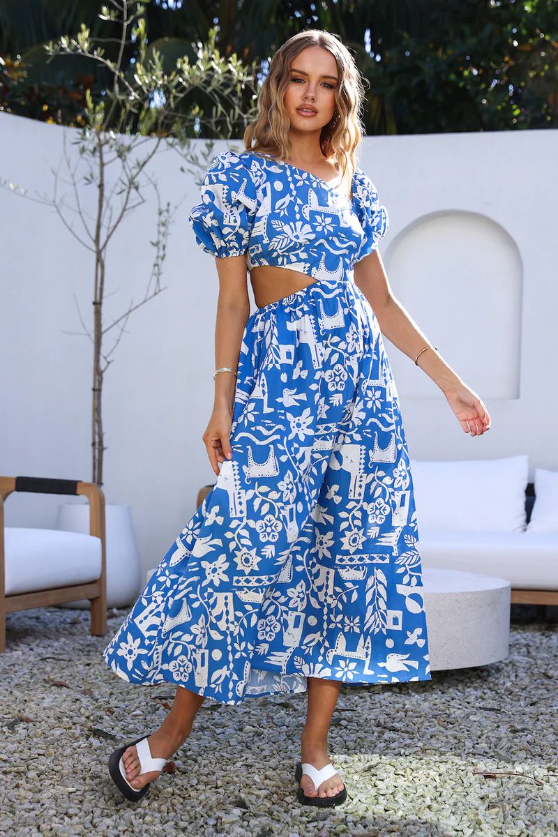 Art Gallery Maxi Dress Blue | Fortunate One