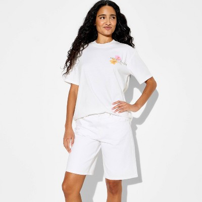 Women's Oversized Short Sleeve Crewneck Graphic T-Shirt - Wild Fable™ White Strawberries M | Target