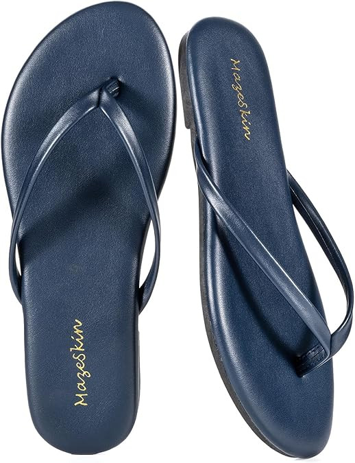 mazeskin Women's Memory Foam Comfortable Flat Thong Sandals Dressy Summer Beach Leather Slide Fli... | Amazon (US)