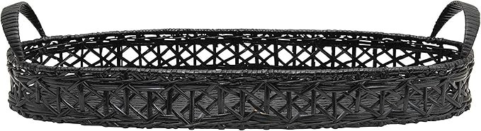 Creative Co-Op Decorative Hand-Woven Rattan Handles, Black Tray | Amazon (US)
