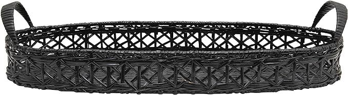 Creative Co-Op Decorative Hand-Woven Rattan Handles, Black Tray | Amazon (US)