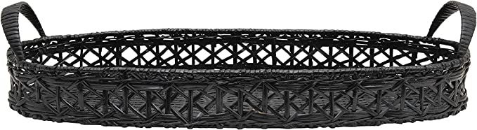 Creative Co-Op Decorative Hand-Woven Rattan Handles, Black Tray | Amazon (US)