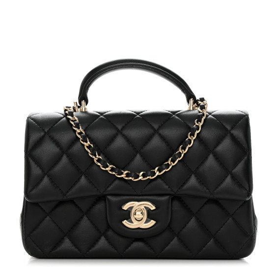 Lambskin Quilted Mini Top Handle Rectangular Flap Black | FASHIONPHILE (US)