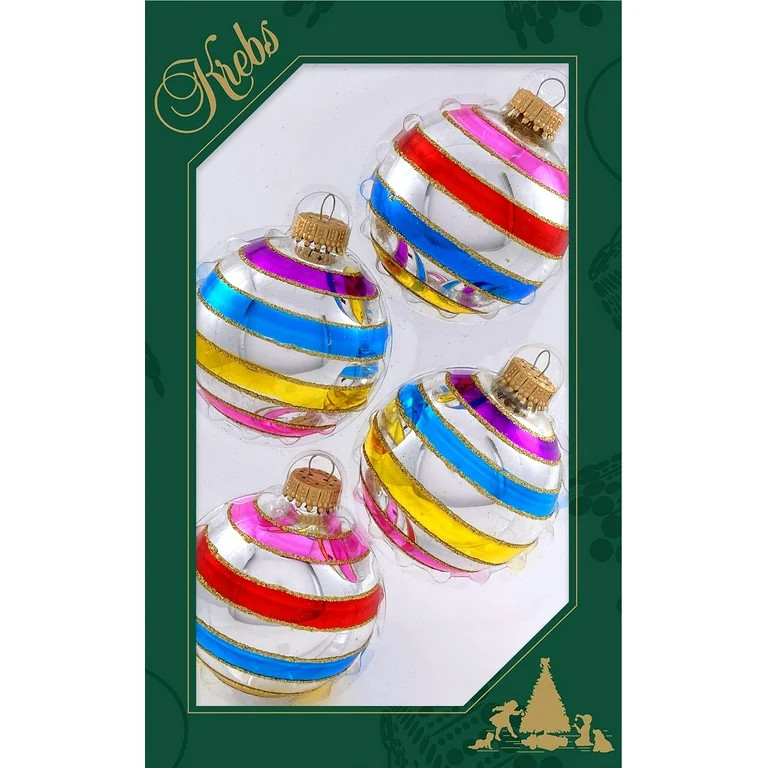 Glass Christmas Tree Ornaments - 67mm/2.63" [4 Pieces] Decorated Balls from Christmas by Krebs Se... | Walmart (US)