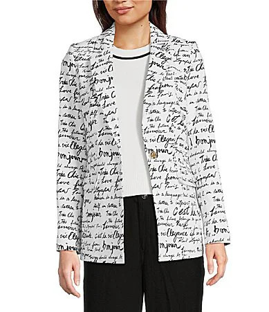 KARL LAGERFELD PARIS Woven Signature Script Print Notch Lapel Long Sleeve One-Button Jacket - 4 | Dillard's
