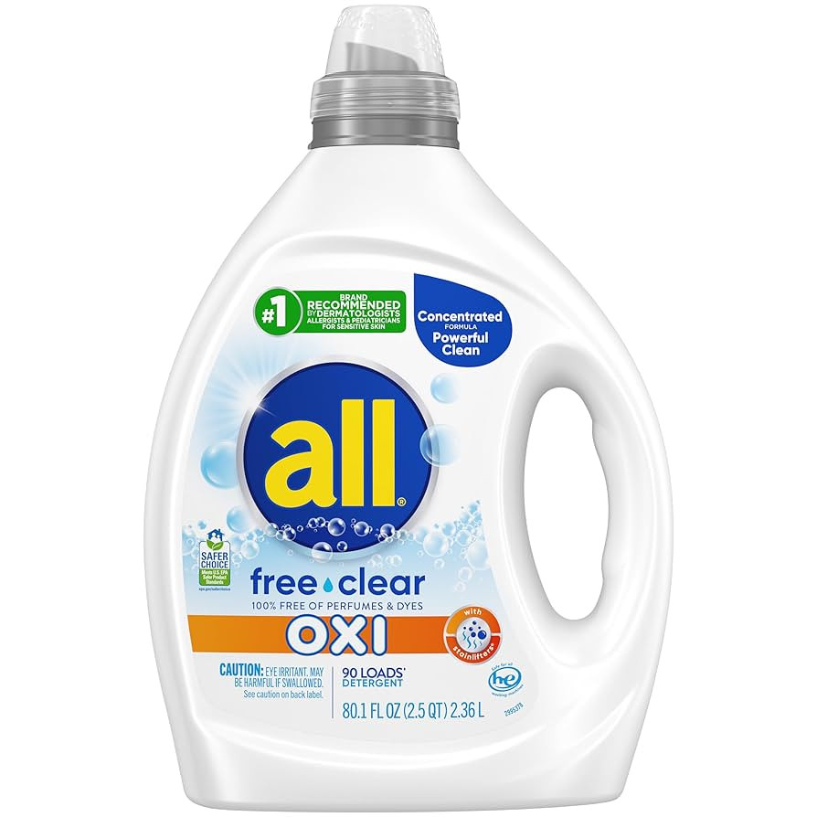 all Liquid Laundry Detergent, Free Clear for Sensitive Skin with OXI, Unscented and Hypoallergeni... | Amazon (US)
