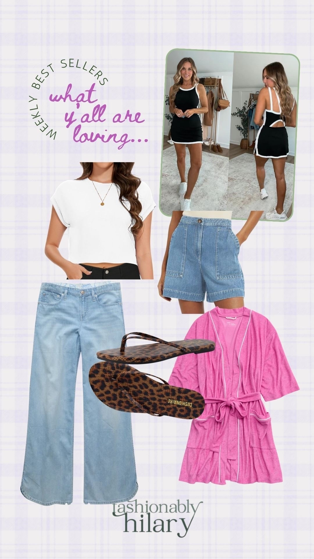 Bestsellers of the week: 
Black and white viral tennis dress from Amazon, $9 cap sleeve tee, leopard sandals and mom approved wide leg shorts: beachy lined wide leg jeans and pink robe from Aerie (use code DREAMTEAM) to save.

#LTKSeasonal #LTKMidsize #LTKSaleAlert