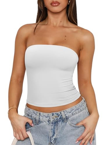 REORIA Women's Strapless Tube Top Double Lined & Non-Slip Y2K Backless Crop Tops for Summer Going... | Amazon (US)
