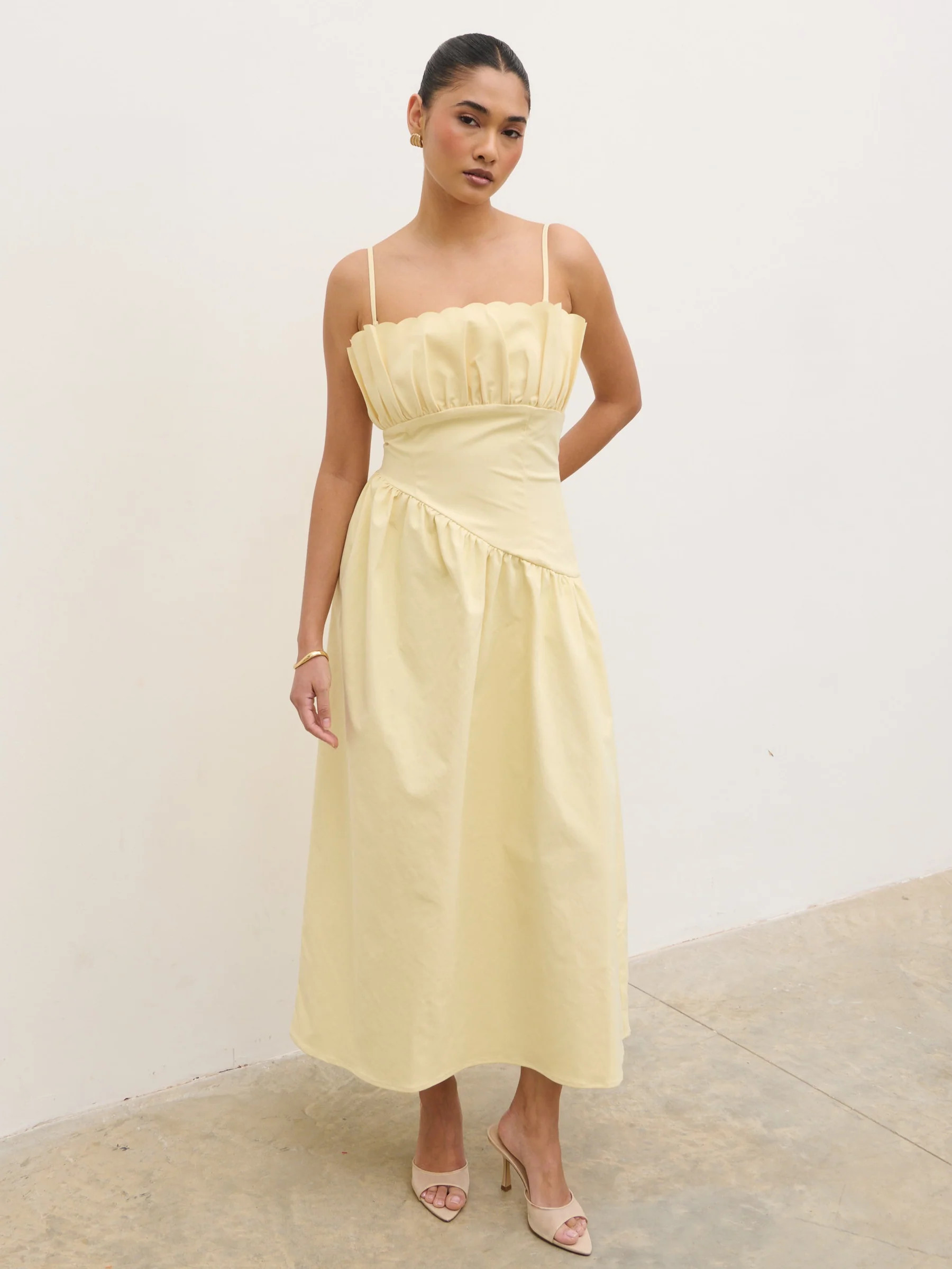 Zaria Corset Detail Midaxi Dress - Lemon | Pretty Lavish (UK)