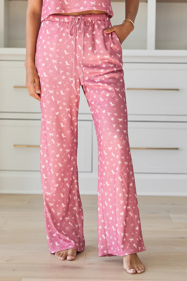 Lainey Waffle Knit Pink Western Icon Pajama Pants | Pink Lily