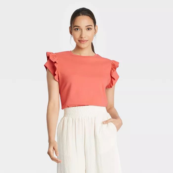 Women's Flutter Short Sleeve Ruffle T-Shirt - A New Day™ | Target