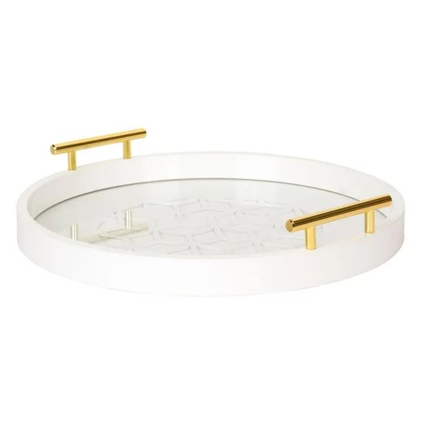 Kate and Laurel caspen round cut out pattern decorative tray with gold metal handles, white - Wal... | Walmart (US)