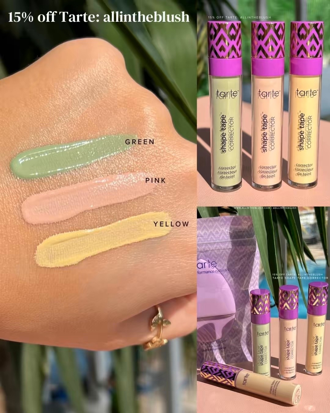 Swatching the Tarte Shape Tape color corrector in Green, Pink & Yellow. Save 15% off Tarte with code:allintheblush

#LTKBeauty #LTKSaleAlert #LTKgrwm