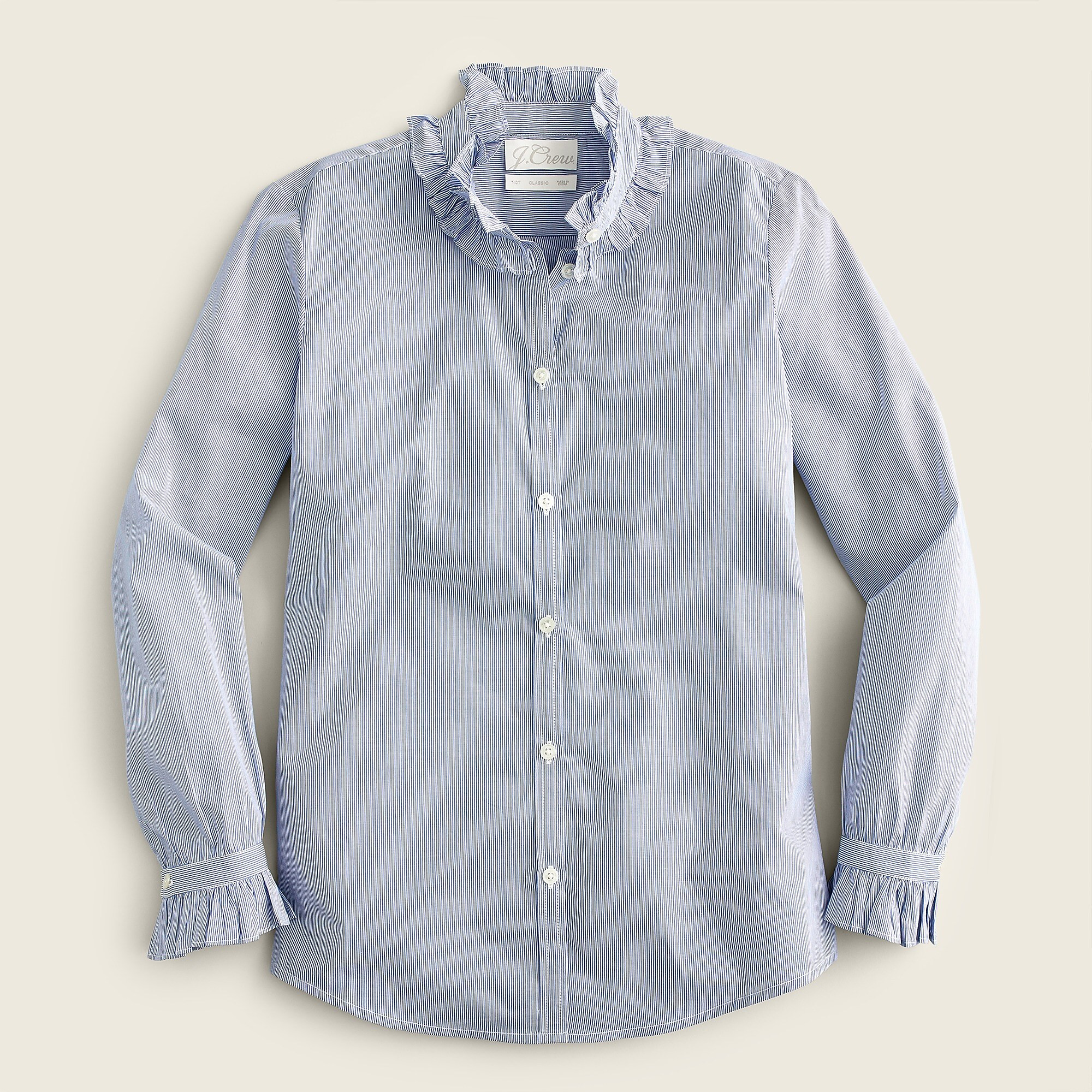 Classic-fit ruffleneck shirt in stripe | J. Crew US