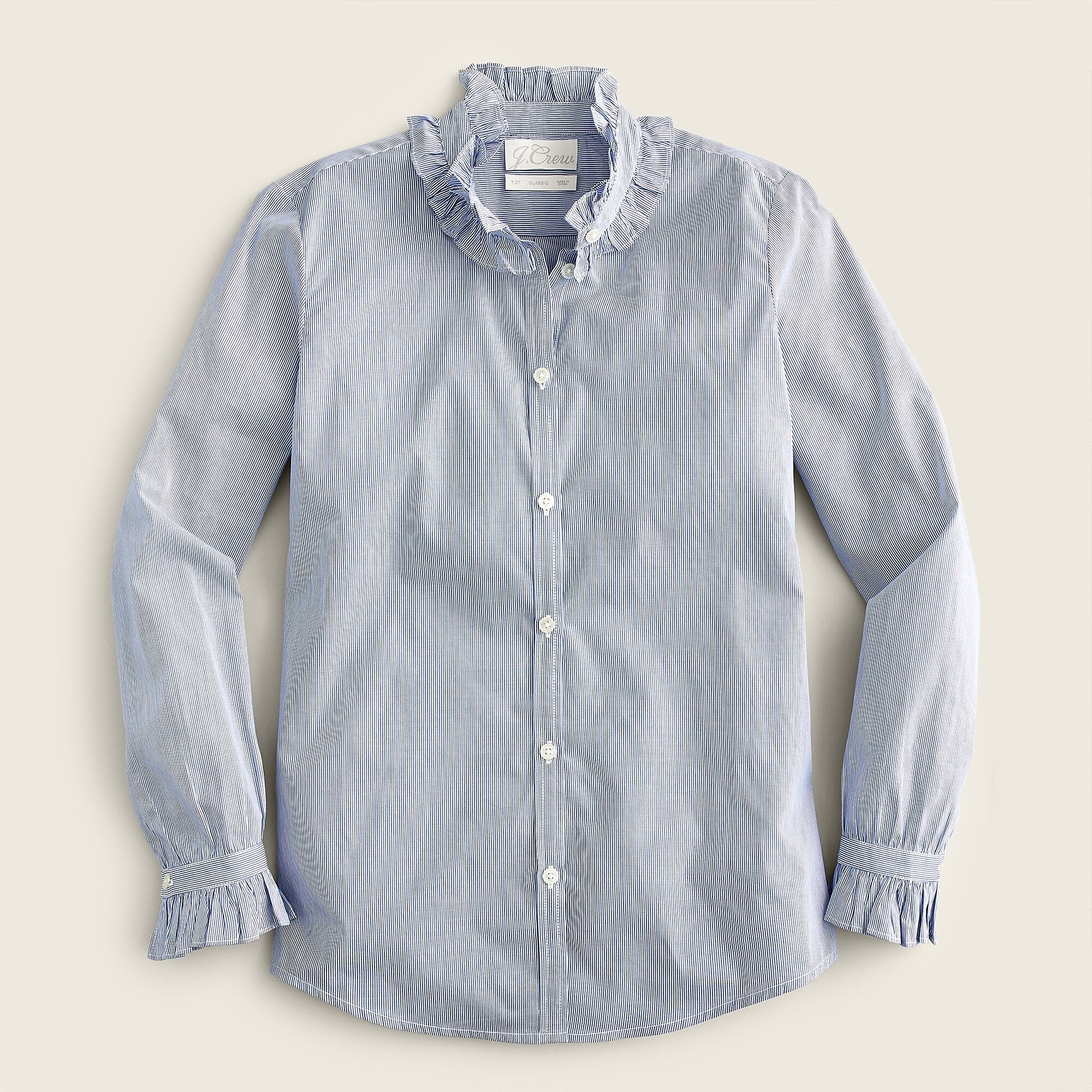 Classic-fit ruffleneck shirt in stripe | J.Crew US