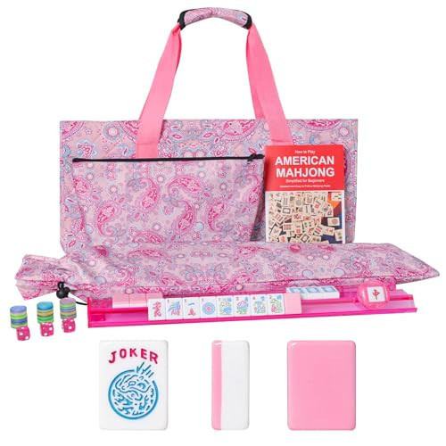 GUSTARIA American Mahjong Game Set, 166 Pink Tiles (1.2”), 4 All-in-One Color Rack/Pushers & Drawstring Bag, Complete Mahjong Sets with Pink Printed Carrying Bag and Mahjong Tile Set Accessories | Amazon (US)