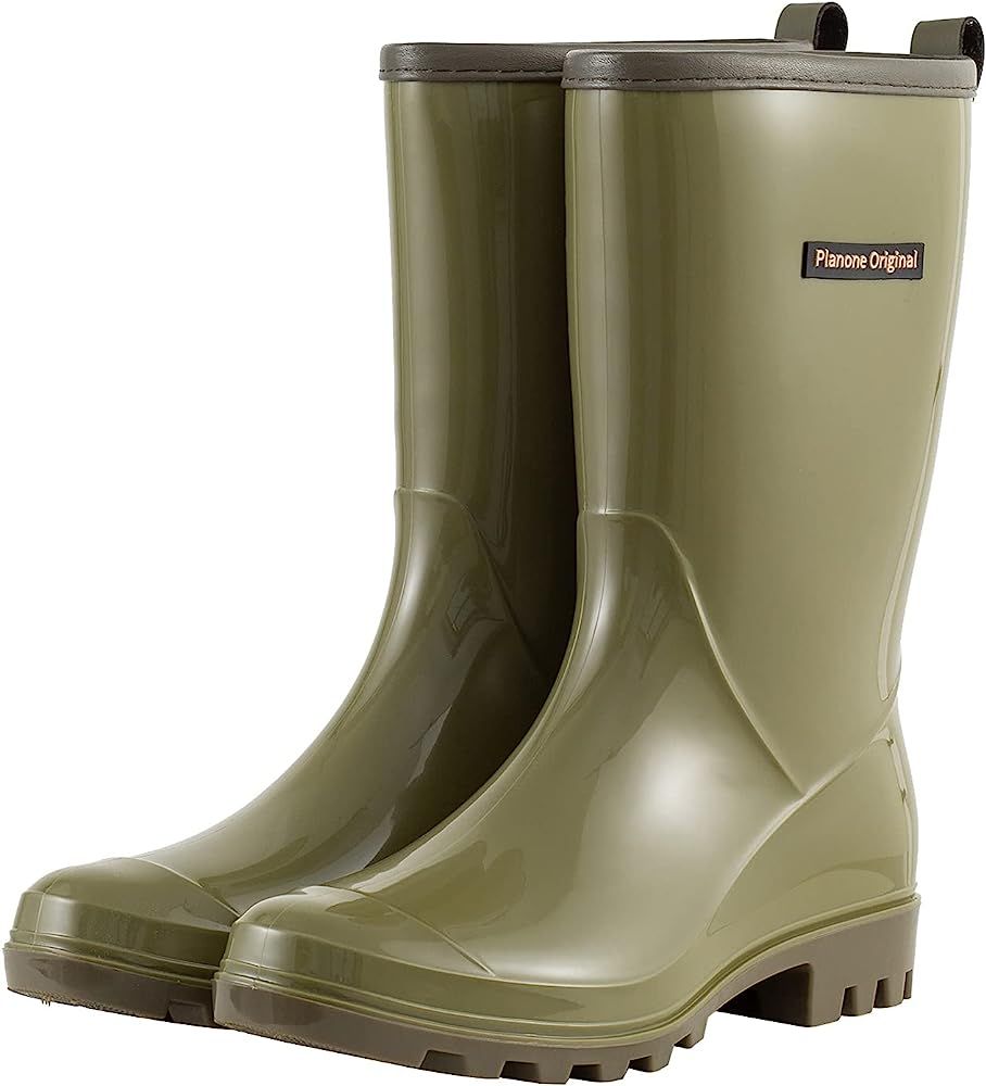 planone Mid Calf Rain Boots For Women Waterproof Garden Shoes Anti-Slipping Rainboots for Ladies ... | Amazon (US)