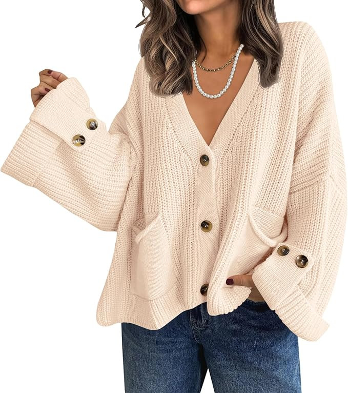 Saodimallsu Womens Oversized Cardigan Sweaters Button Up V Neck Long Sleeve Open Front Chunky Kni... | Amazon (US)