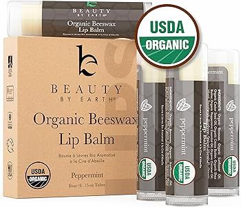 Organic Lip Balm Peppermint - 4 Pack Organic Gifts for Women, All Natural Lip Balm Birthday Gifts... | Amazon (US)